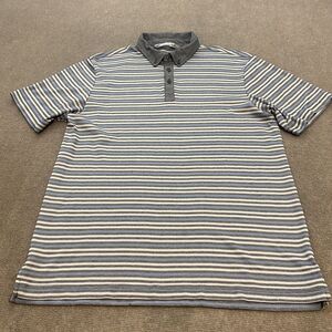 Travis Mathew Designer Golf Polo Shirt Mens Large Blue Gray‎ Striped Golfer Logo